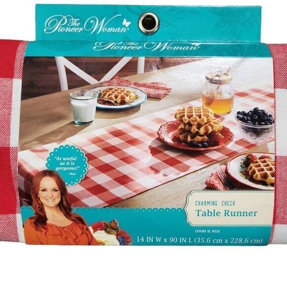 The Pioneer Woman Charming Check Red Fabric Table Runner 14x90‎ - Picture 4 of 5